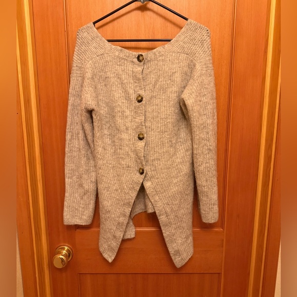 Women's Gray Sweater with Button Back Detail - Picture 7 of 14